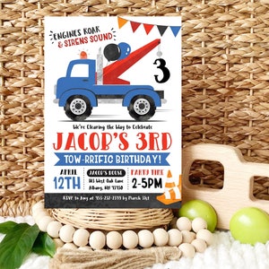 Tow Truck Birthday Invitation, Tow Truck Invite, Truck Birthday Invitation, Truck Invite Tow Truck Party, Printable Boys Birthday Party