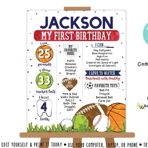 Sports Milestone Sign Sports Birthday Sports Stats Poster Sports First Birthday Sports Decorations Digital File Busy bee's Happenings