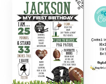 Football Milestone Sign Football Birthday Football Stats Poster Football First Birthday Baseball Decor Digital File Busy bee's Happenings