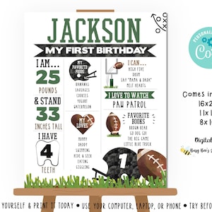 Football Milestone Sign Football Birthday Football Stats Poster Football First Birthday Baseball Decor Digital File Busy bee's Happenings