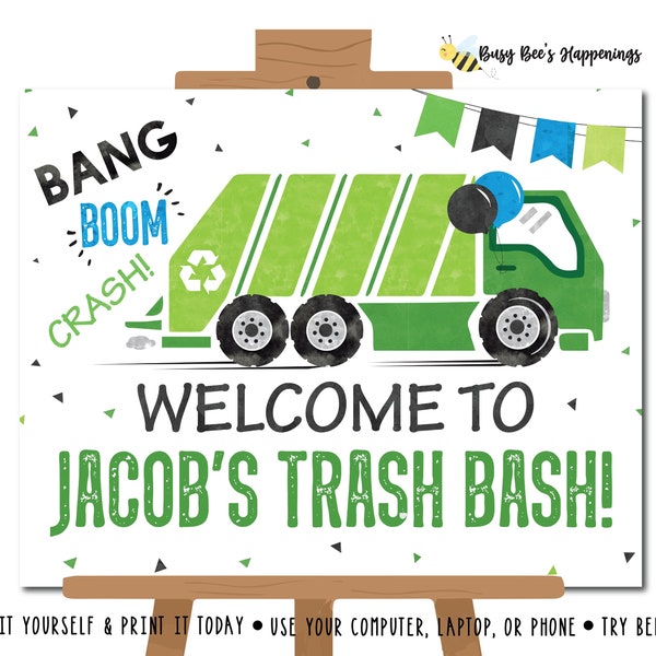 Garbage Truck Birthday Sign Trash Truck Birthday Sign Garbage Truck Welcome Sign Trash Truck Welcome Sign Digital File Busy bees Happenings