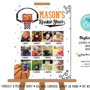 Basketball Photo Collage Sign First Birthday Basketball Sign Rookie of the Year Basketball Picture Sign  Digital File Busy bee&#39;s Happenings