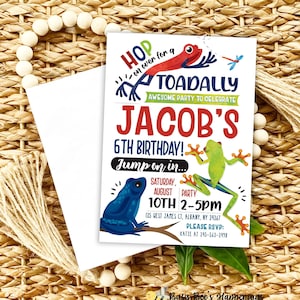 frog birthday party, Reptile Birthday Invitation, Modern Frog Party Invites, Editable Swamp Pond, Cute Amphibian Kids Birthday Invite