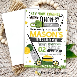 Lawnmower Birthday Invitation, Tractor Birthday Invitation, Lawnmower Invite, Yard Tools Birthday, Green Mower Birthday Invitation, Outdoor