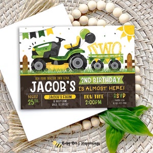 Green Riding Lawnmower Birthday Invitation, Tractor Birthday Invitation, Mower Birthday Invitation, Yard Tools Birthday, Outdoor Birthday