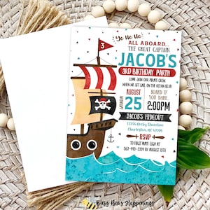 Plantilla de invitación de cumpleaños pirata, invitación pirata editable, Ahoy Matey, invitación de cumpleaños del océano, invitación de cumpleaños con temática pirata para niño, acuarela