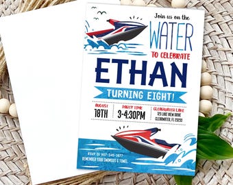 Jet Ski Birthday Invitation: Lake Party, Editable (Digital or printed)