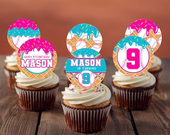 Editable Baseball Birthday Cupcake Toppers: Sports Theme (Digital Download)