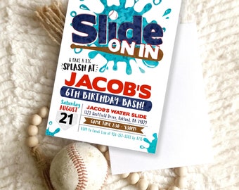 Baseball Birthday Invitation, Water Baseball Invite, Baseball Water Slide Party, Summer Baseball Pool Birthday, Outdoor Water Birthday Party