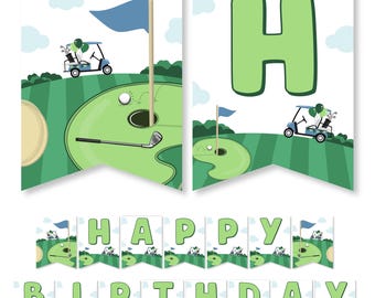 Golf Grattis på födelsedagen-banner: Par-Tee-festdekorationer (PDF-nedladdning)