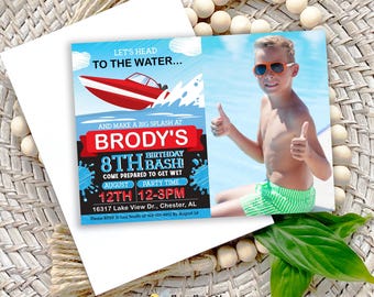 Red Speed Boat Birthday Invitation, Editable Nautical Birthday Invitation, Water Raft Birthday, Water Invite, Outdoor Summer, On the lake