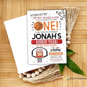 basketball first birthday invitation watercolor, basketball rookie birthday party invitation, first birthday basketball theme, Sports Invite