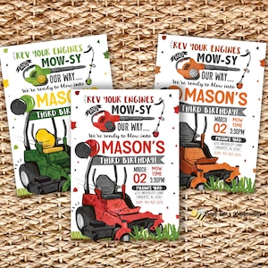 Lawnmower Birthday Invitation, Tractor Birthday Invitation, Green Lawnmower Invite, Yard Tools Birthday, Zero Turn Mower Birthday Invitation