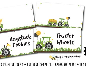 Tractor Food Tents Tractor Birthday Food Tents Farm Food Tents Tractor Signs Green tractor decor Busy bee's Happenings Digital File