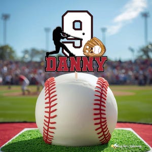 野球の誕生日ケーキトッパー：名前と年齢が入ったパーソナライズされたスポーツケーキデコレーション（デジタルファイル）