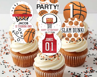 Adornos editables para cupcakes de baloncesto: Decoración para fiesta de cumpleaños (archivo digital) Fiesta deportiva