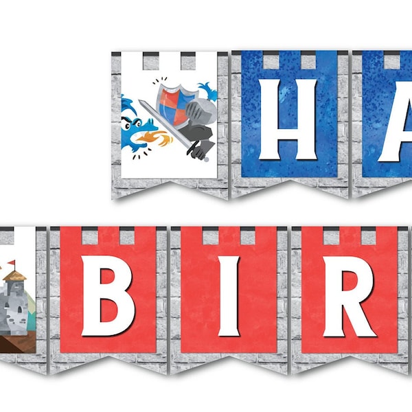 Knight Happy Birthday Banner Medieval Happy Birthday Banner Medieval Birthday Party Knight Birthday Party digital file Busy bee's Happenings