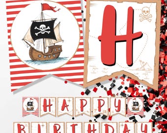 Pirate Happy Birthday Banner, Printable Pirate Party Decor, Digital Download