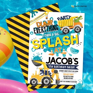Construction Dinosaur Splash Birthday Invitation: Editable Pool Party (Digital Download)