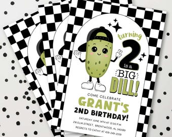 Pickle 2nd Birthday Invitation: Big Dill Party Invite (5x7) Digital or Printed
