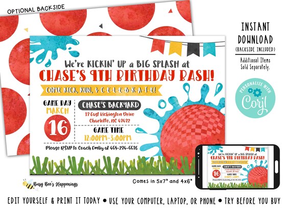Kickball Anniversaire Invitation Kickball Invitation Dodge Etsy France
