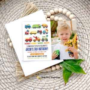 Transportation Birthday Invitation, Honk, Beep, Choo Choo, Train, Truck Birthday Invitation, Cars Birthday Invite, Truck and Cars Birthday