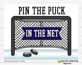 Pin The Puck In The Net Game Printable Pin The Tail Birthday Party Game Signs Hockey Party Signs Digital File Busy bee's Happenings