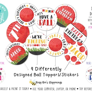 Kickball Cupcake Toppers Dodge Ball Cupcake Toppers Kickball Birthday Dodgeball Birthday KickBall Sticker Digital File Busy bee's Happenings