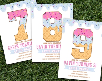 Ice Cream Drip Baseball Birthday Invitation, 7th 8th 9th Birthday Party Invite, Baseball Ice Cream Party, Editable Sports Birthday Invite