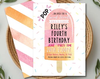 Popsicle Birthday Invitation, Editable Ice Cream Summer Party Invite (Digital Download)