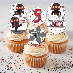 Adornos para cupcakes de cumpleaños ninja: pegatinas para fiestas de artes marciales (archivo digital)