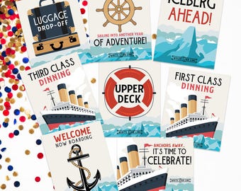 Titanic Birthday Party Signs: Vintage Cruise Theme (PDF Printable 8x10" Signs)