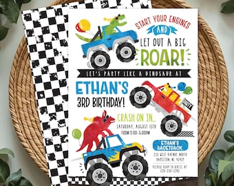 Dinosaur Monster Truck Birthday Invitation: Editable T-Rex Party (digital or print)
