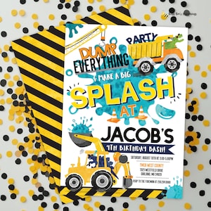 Construction Dinosaur Splash Birthday Invitation: Editable Pool Party (Digital Download)