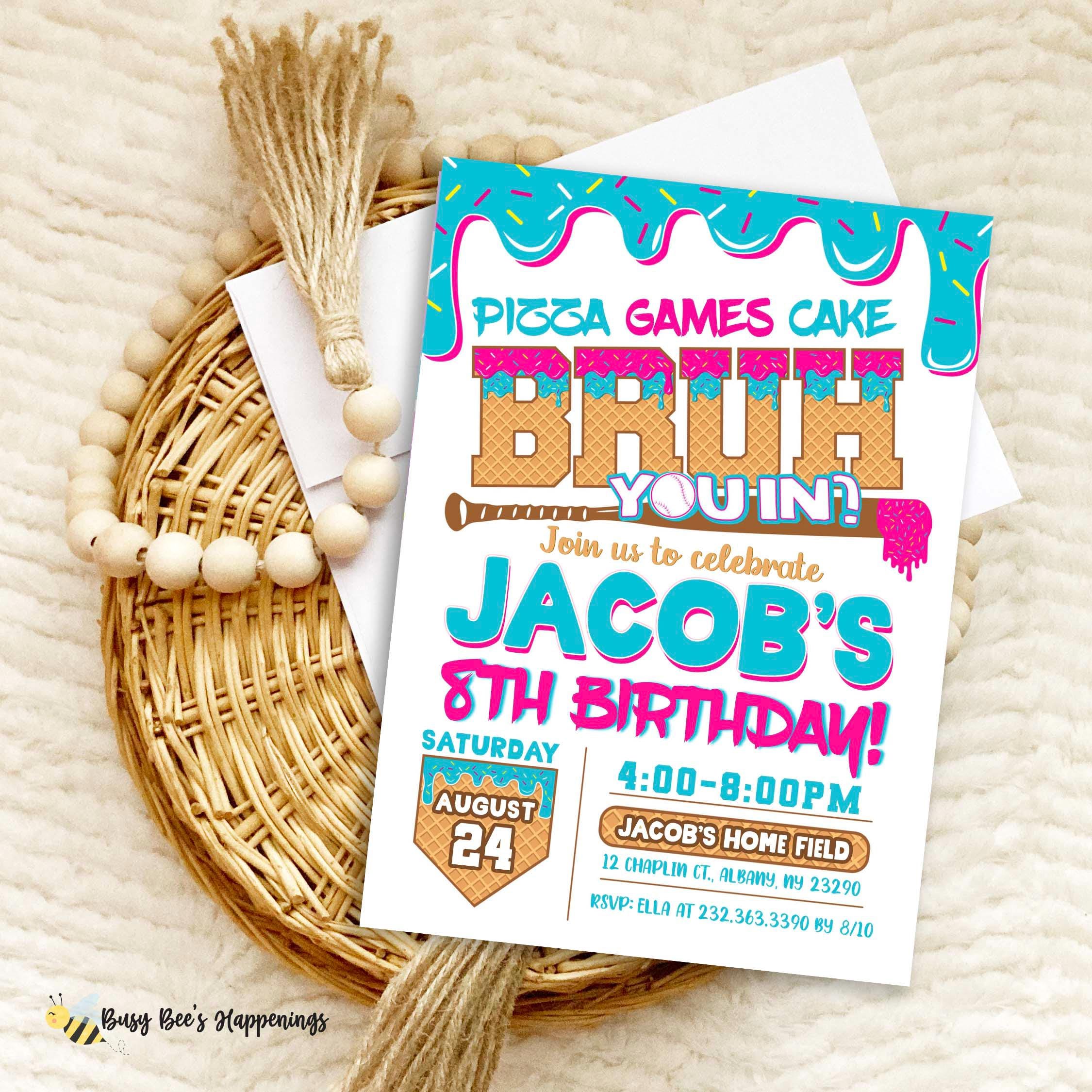 Editable Bruh Baseball Drip Birthday Party Invitation Baseball Birthday Invite Digital Baseball Birthday Invite Ice Cream Drip Sports Invite