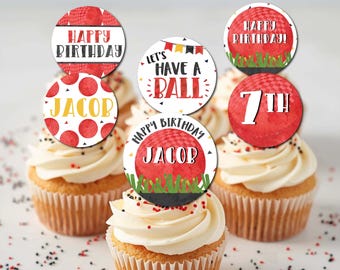 Kickball Birthday Cupcake Toppers: Editable Dodgeball Party (Digital File)