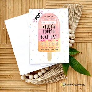 Popsicle Birthday Invitation, Editable Swim Party Invite, Pop On Over Chill With Us Birthday Party, Pink Girl Popsicle Ice Cream Party