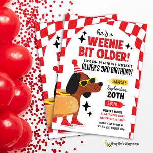 Hot Dog Birthday Invitation, Weenie Bit Older Theme (Digital or Printed)