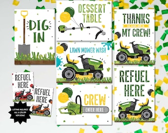 Riding Lawnmower Birthday Signs: Yard Tool Party Decor (Digital File)