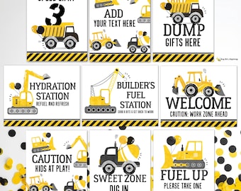 Construction Birthday Party Signs Bundle, Editable Truck Party Decor (Digital Download)
