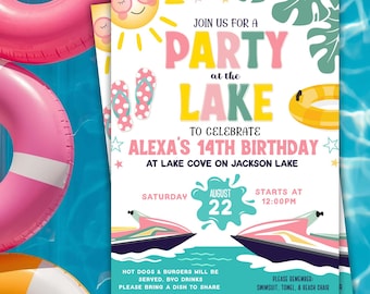 Lake Birthday Invitation, Summer Boat Party Invite, Teen Pool Party (Digital Download)