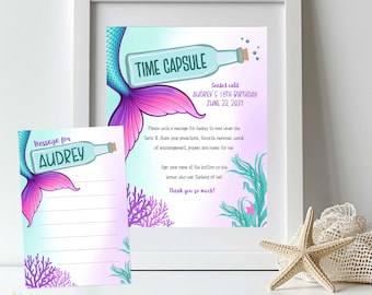 Mermaid Time Capsule Printable, Mermaid Party Activity, Editable Under the Sea Birthday Keepsake, Digital Download