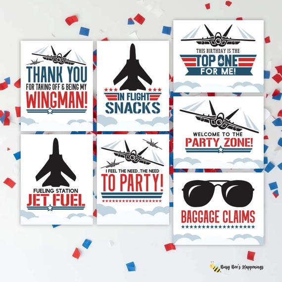 Jet Birthday Party Signs: Pilot Theme Decor (PDF) Top One Birthday Decorations