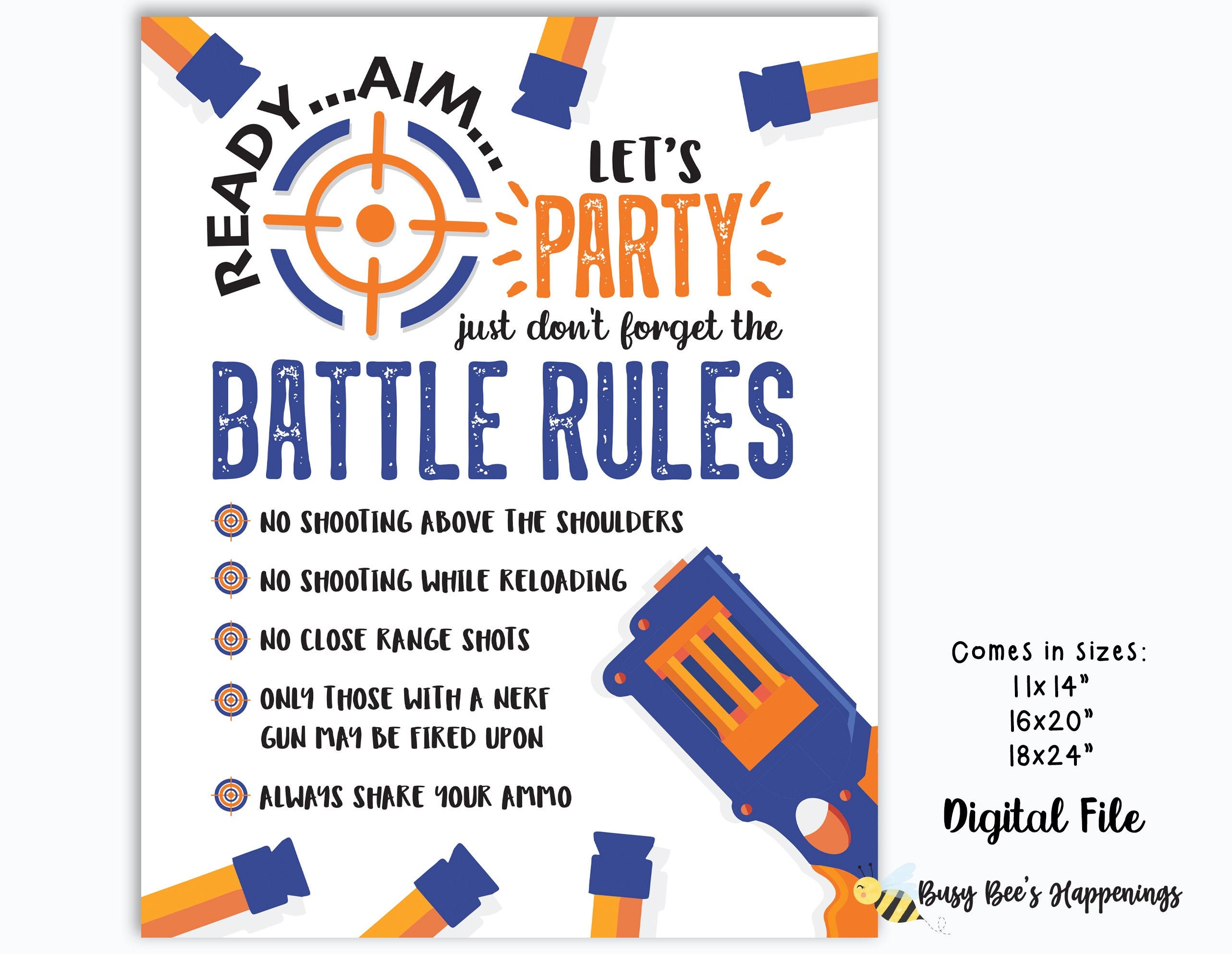 Nerf Birthday Party Printable Battle Rules Sign Digital Download ...
