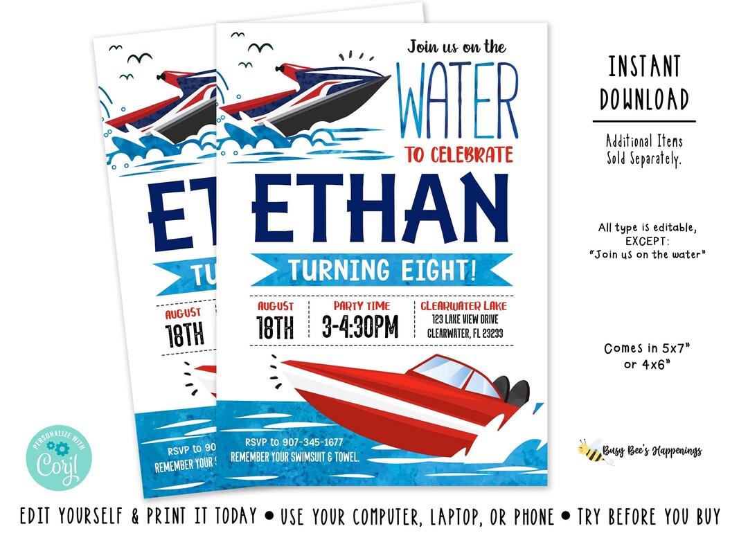 Boat Birthday Invitation Boat Birthday Wave Runner Birthday Invitation