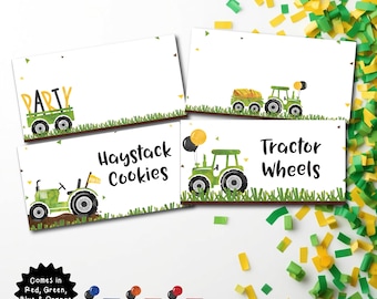 Grüne Traktor Geburtstagsfutter-Zelte: Bauernhof-Motiv Partyschilder (Digitale Datei)