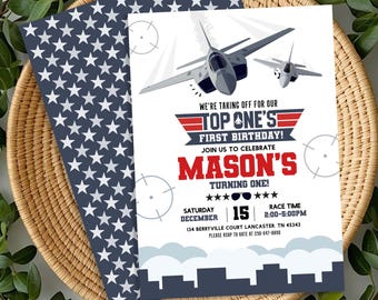 Jet Top One First Birthday Invitation: Top Pilot Theme (Digital File)