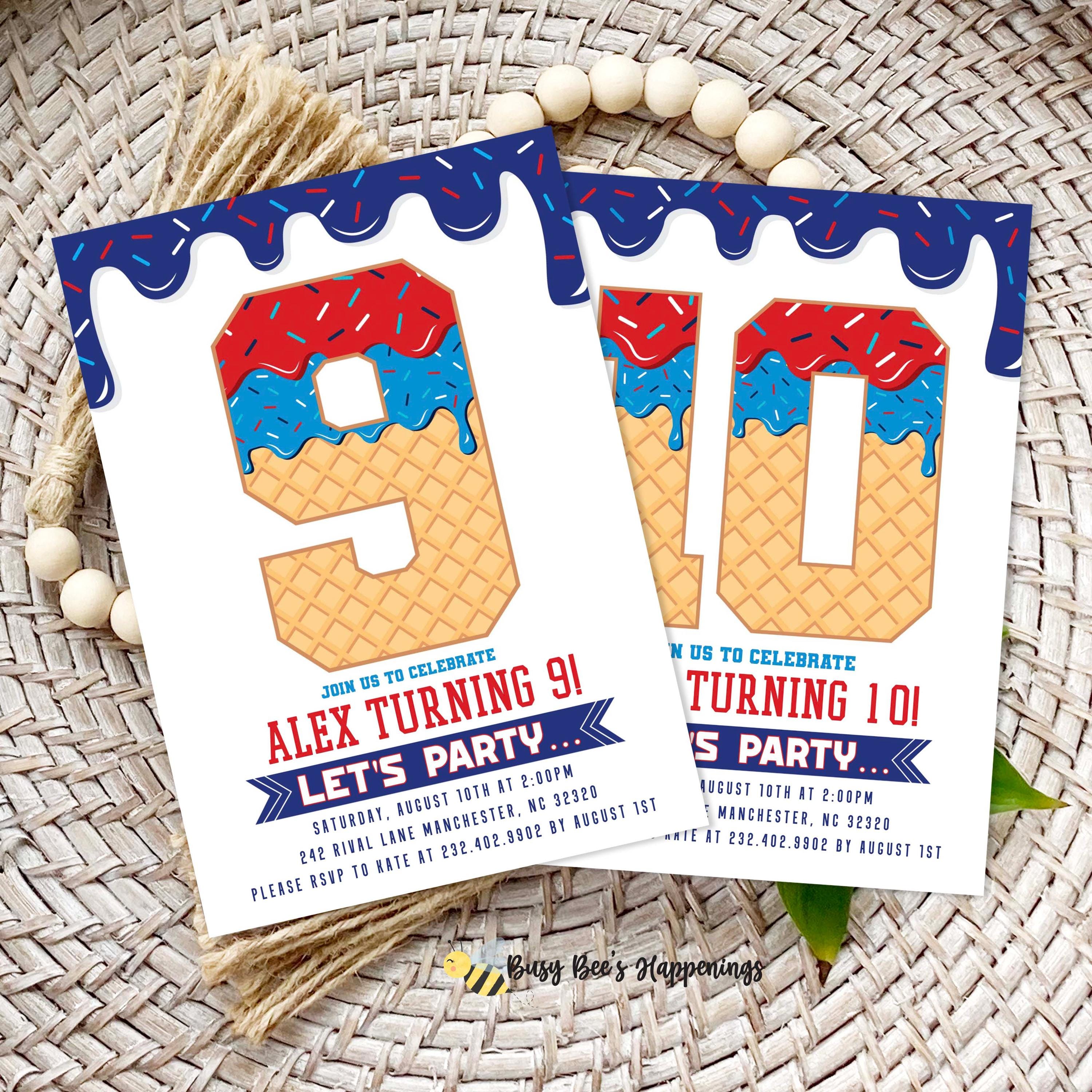 Editable Drip Birthday Party Invitation, Digital Baseball Birthday Invite, Patriotic Ice Cream Drip Invite 9th birthday invite 10th birthday