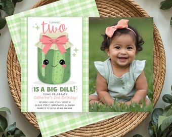 Girl Pickle 2nd Birthday Invitation: Big Dill Photo Invite
