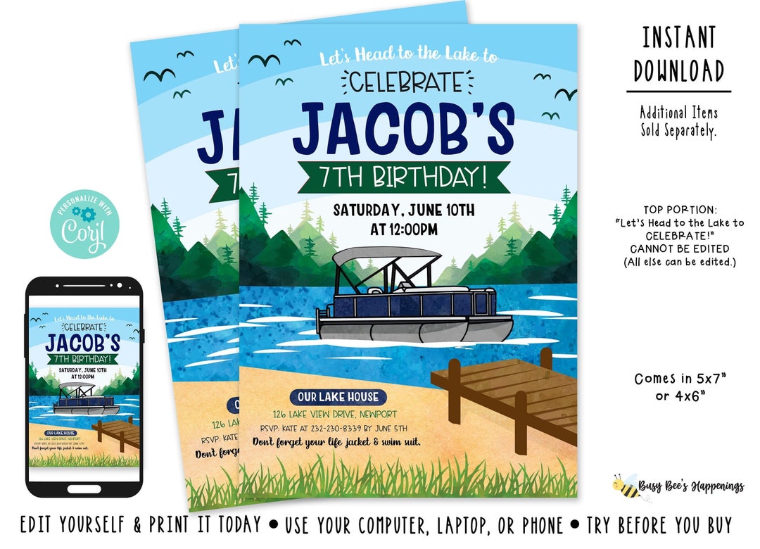 Pontoon Birthday Invitation Boat Birthday Lake Birthday Invitation